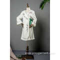 White coral fleece with full embroidery long robe